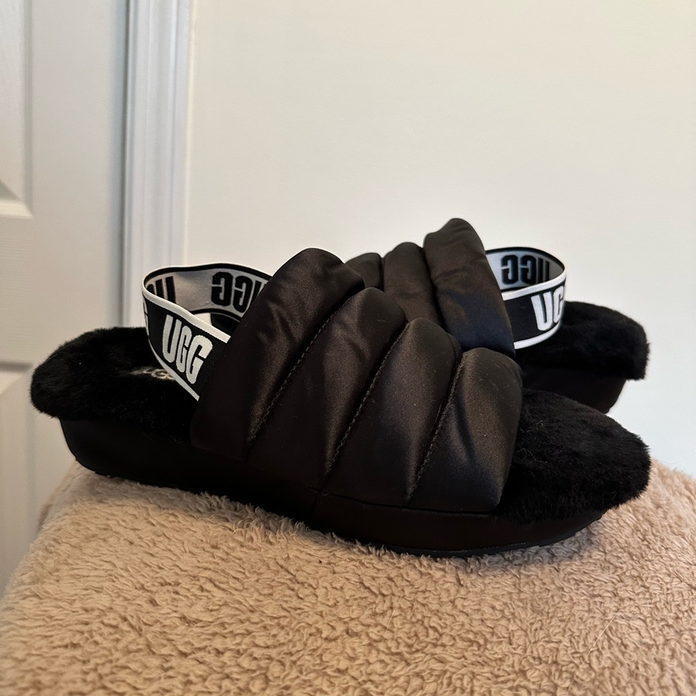 UGG Black Quilted Fluffy Slides